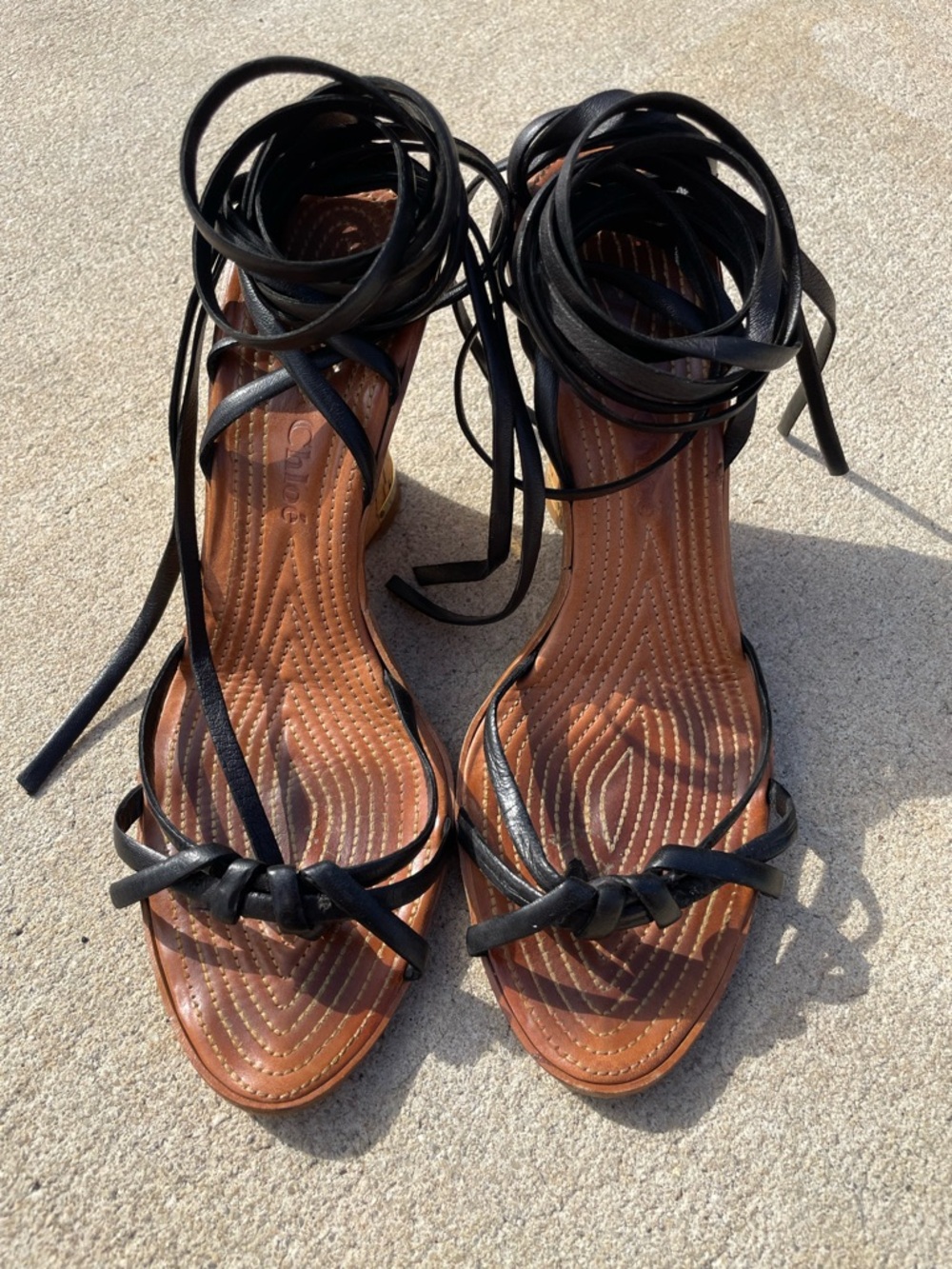 Chloé Lace-Up Cork Black Strappy Wedges EU 37 | It Girl Summer Shoe